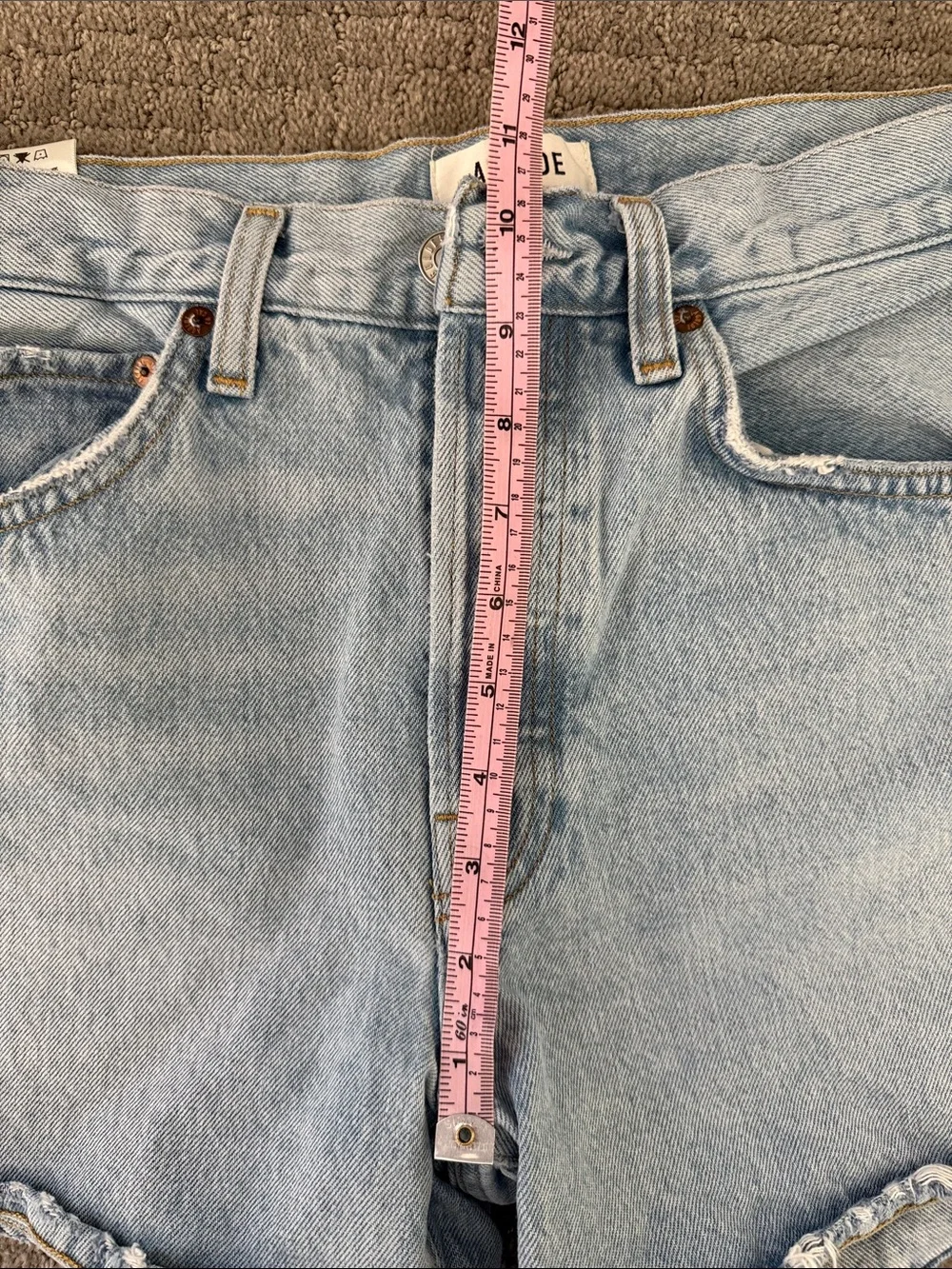 Agolde Light Wash Parker Long High-Rise Cutoff Denim Shorts